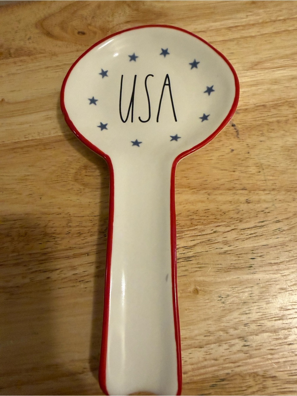 Rae Dunn USA Spoon Rest in White with Red Trim and Blue Stars